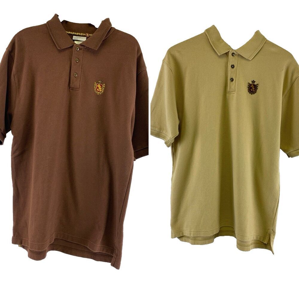 Walt Disney World Ribbed Polo Shirts Lot Of 2 Tan Light Dark Brown Mens Large